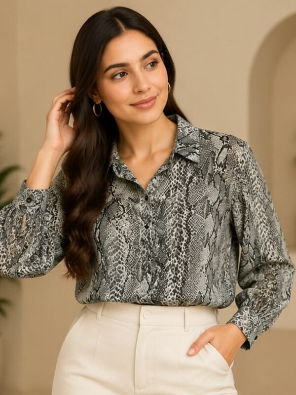 Grey Snakeskin Print Shirt by Poshiza, view 1