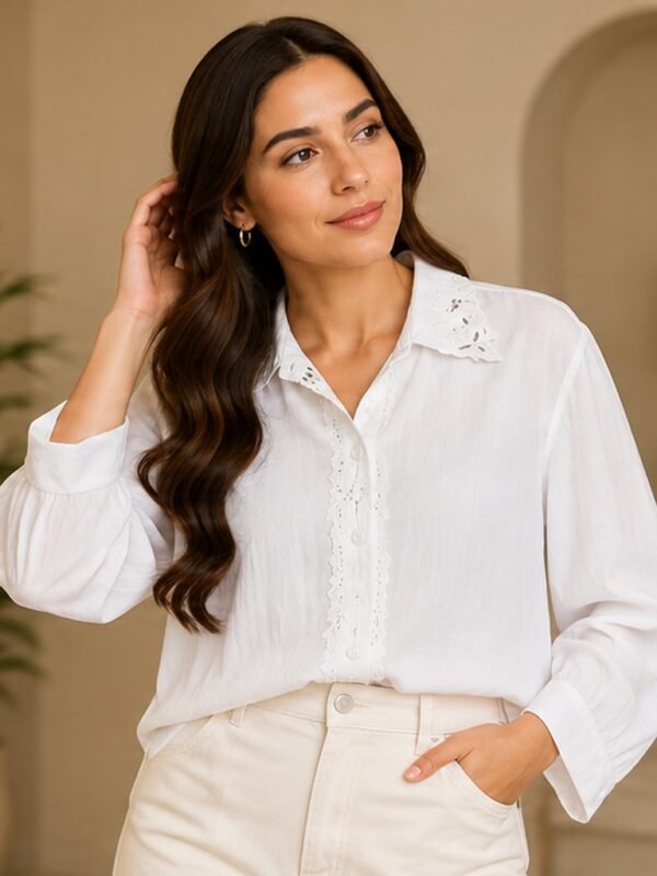 White Relaxed Button Down Shirt by Poshiza, view 1