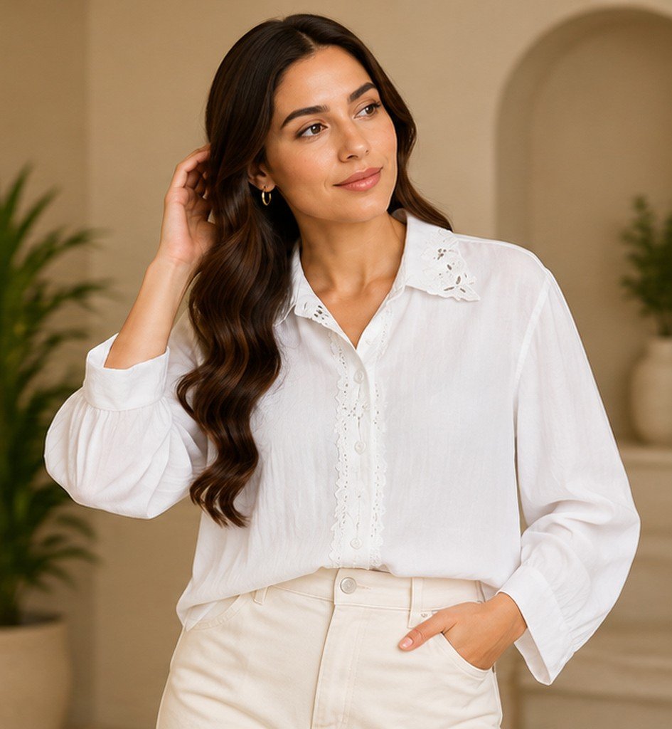 White Relaxed Button Down Shirt by Poshiza, view 1