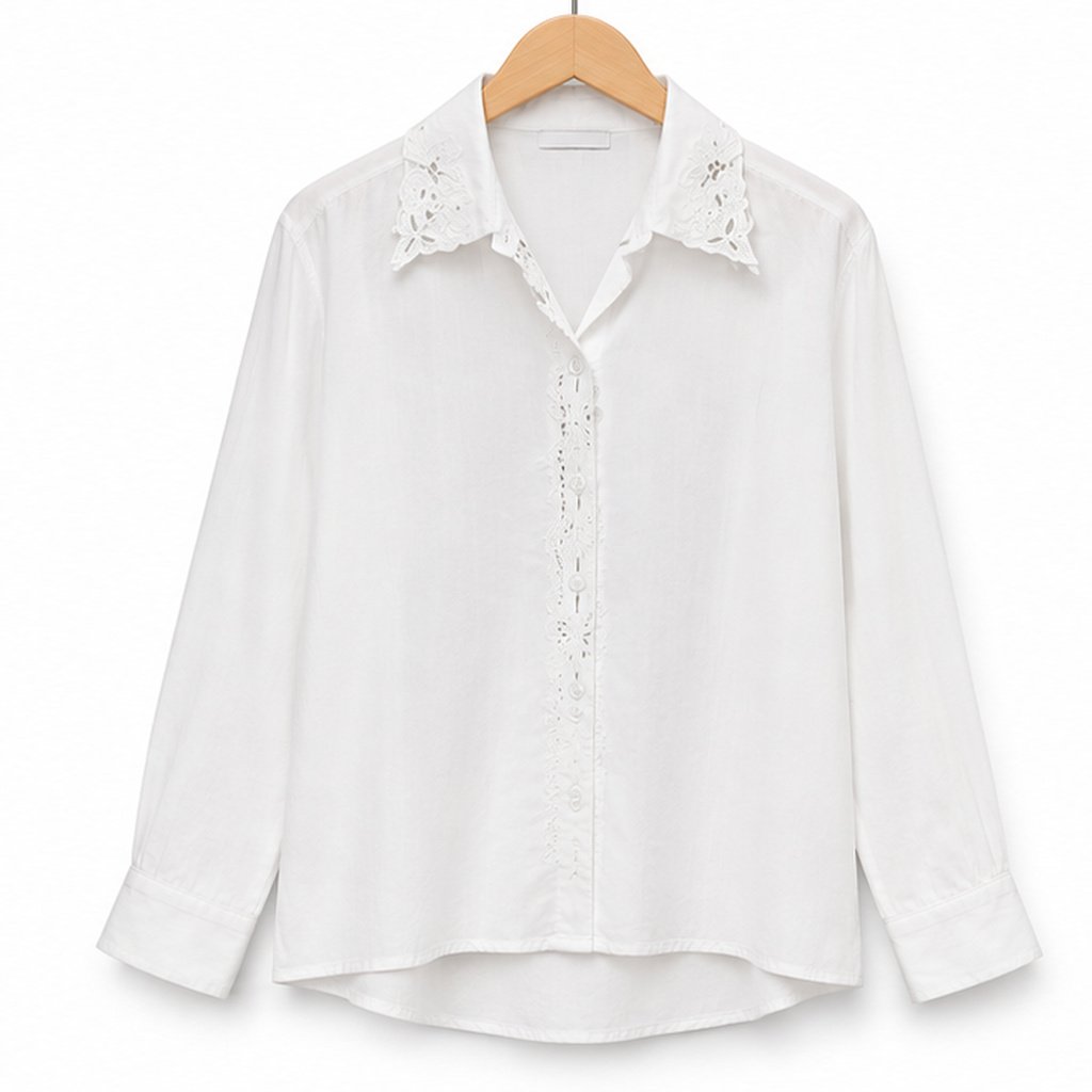 White Relaxed Button Down Shirt by Poshiza, view 2