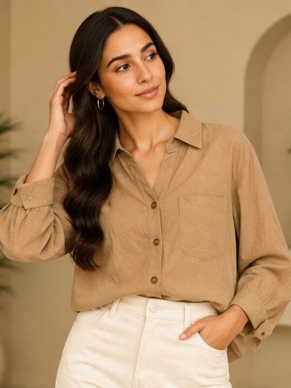 Camel Brown Button Down Shirt by Poshiza, view 1