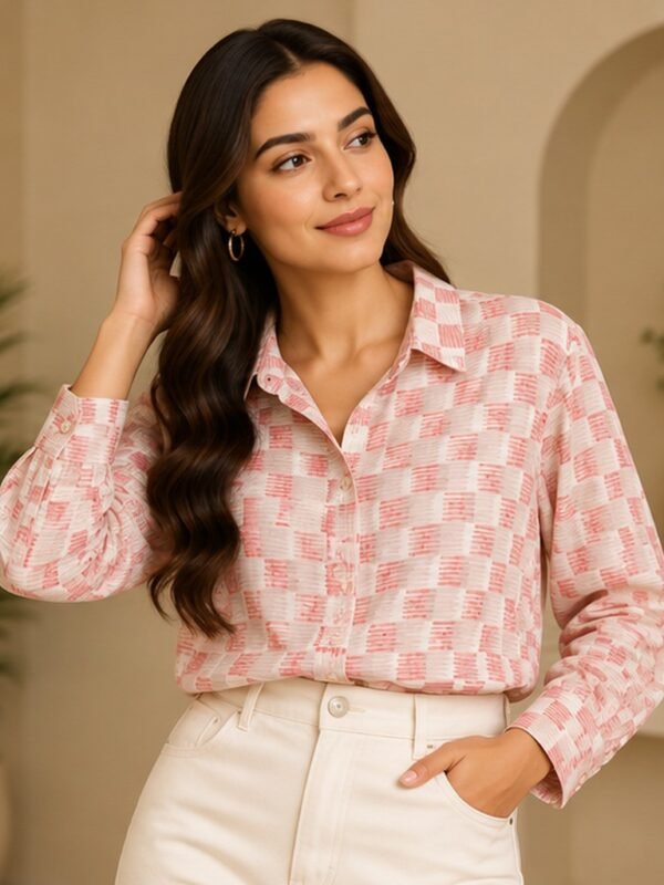 Pink Geometric Print Shirt by Poshiza, view 1