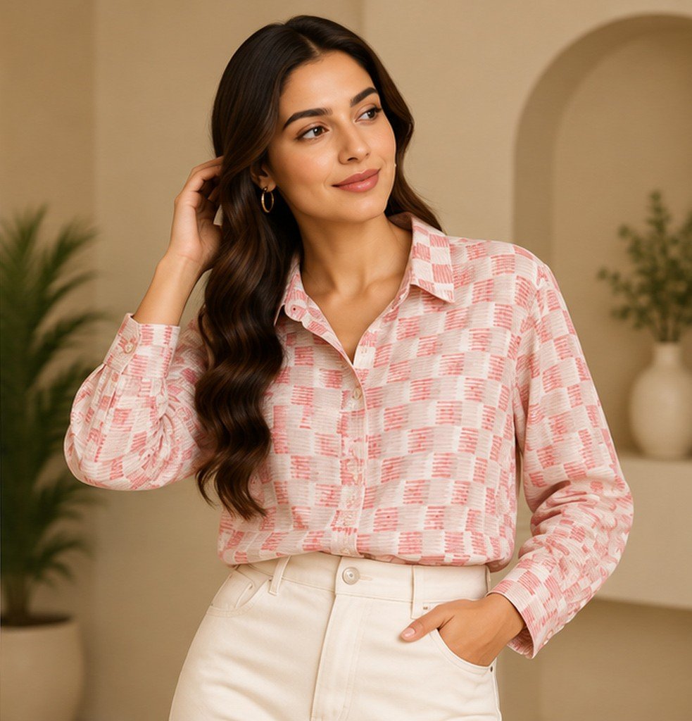Pink Geometric Print Shirt by Poshiza, view 1