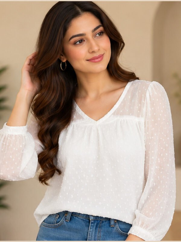 White V Neck Blouse by Poshiza, view 1