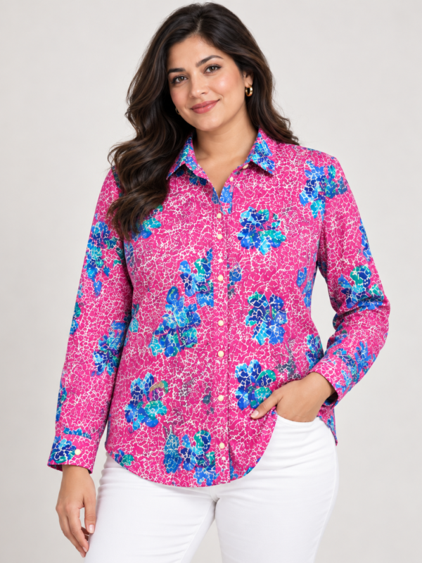 Pink and Blue Floral Print Shirt