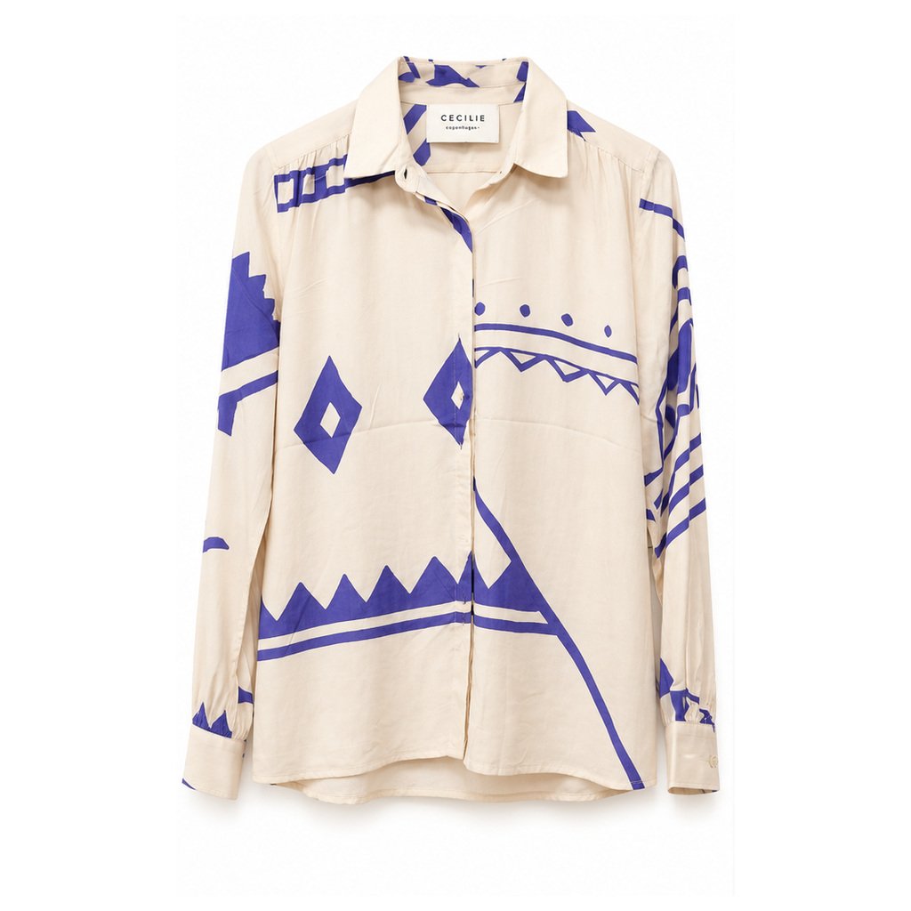 Ivory and Blue Geometric Print Shirt by Poshiza, view 2