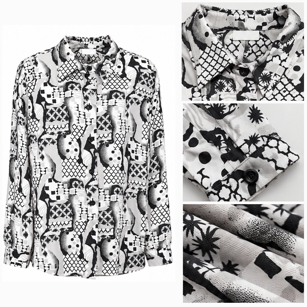 Black and White Abstract Print Shirt by Poshiza, view 3