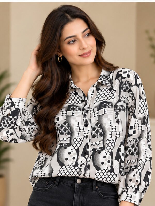Black and White Abstract Print Shirt by Poshiza, view 1