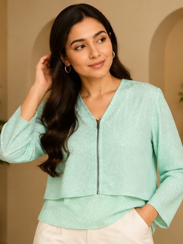 Mint Green Zip Front Top by Poshiza, view 1
