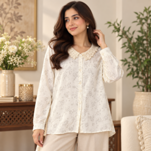 Ivory Lace Collar Blouse by Poshiza, view 1