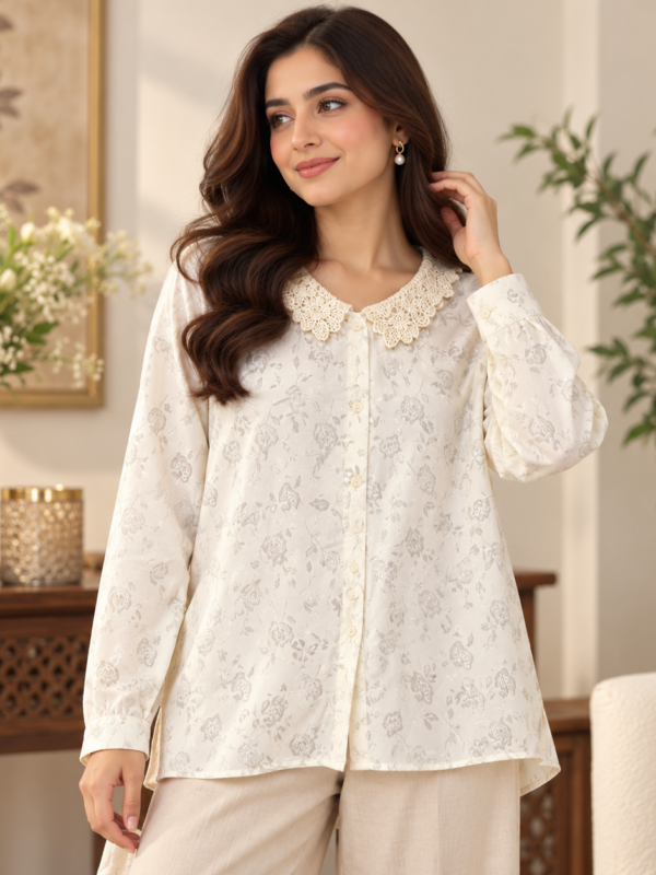 Ivory Lace Collar Blouse by Poshiza, view 1