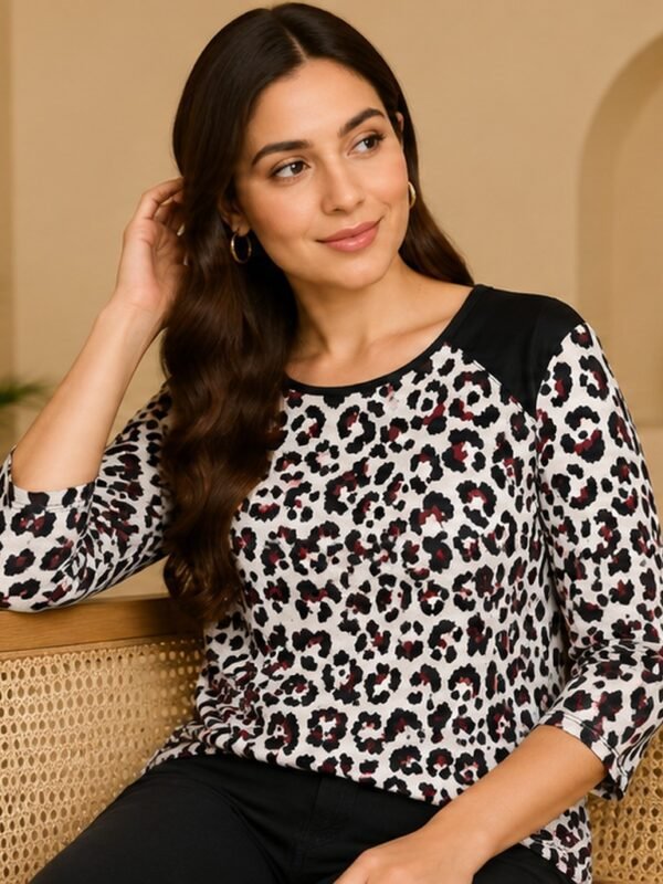 Leopard Print Round Neck Top by Poshiza, view 1