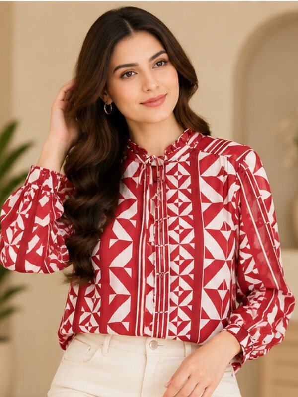 Red Geometric Print Blouse by Poshiza, view 1