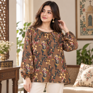 Brown Paisley Print Blouse by Poshiza, view 1