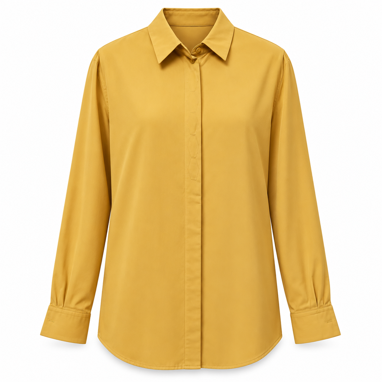 Mustard Glossy Button Down Shirt by Poshiza, view 2