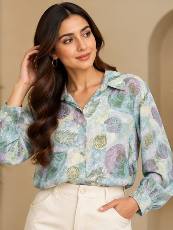 Sage Green Paisley Print Shirt by Poshiza, view 1