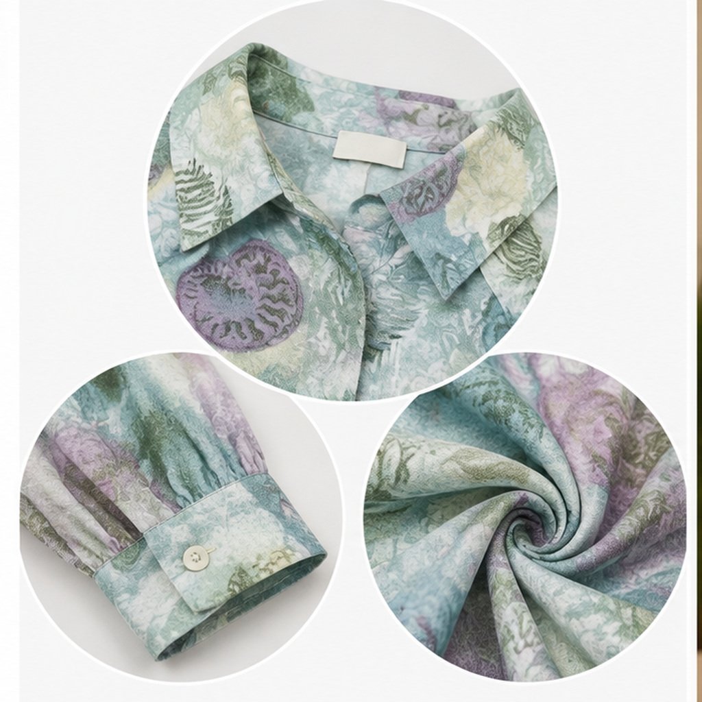 Sage Green Paisley Print Shirt by Poshiza, view 3